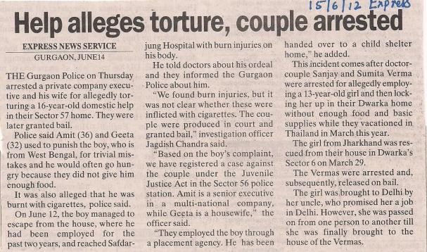 Couple held for torturing domestic help - EXPRESS